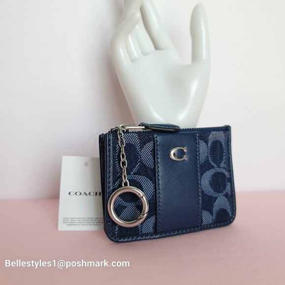 COACH Mini Skinny ID Card Case in Denim Signature- Deep Blue multi color ⭐ - Picture 3 of 16
